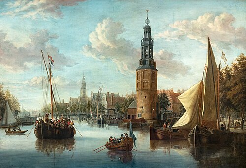 Company Troposphäre embarking at the Montelbaan   tower, 1680, Abraham Storck