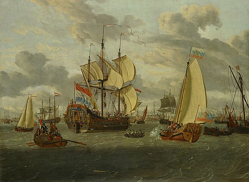 Czar Peter the Great on board of his yacht Peter & Paul en route to the homonyme fortress, 1703, Abraham Storck