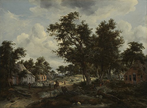 A Wooded Landscape with Travelers on a Path through a Hamlet, 1665, Abraham Storck