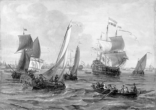 Skibe og robåde på havet ud for Amsterdam, 1680, Abraham Storck