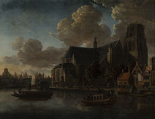 Gezicht op de Laurenskerk gezien vanuit noordoosten, 1676, Abraham Storck