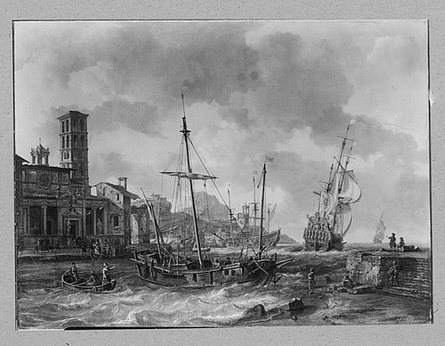 view of an italian harbour, 1655, Abraham Storck