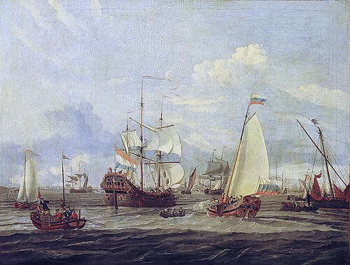 Peter the Great inspecting a ship at Amsterdam, 1700, Abraham Storck