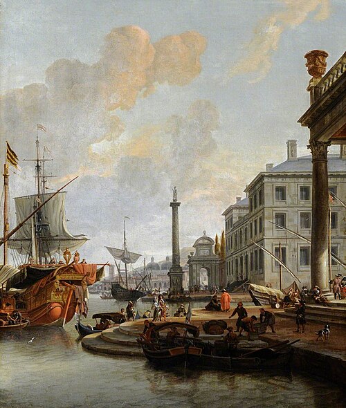 Capriccio View of a Seaport, 1688, Abraham Storck