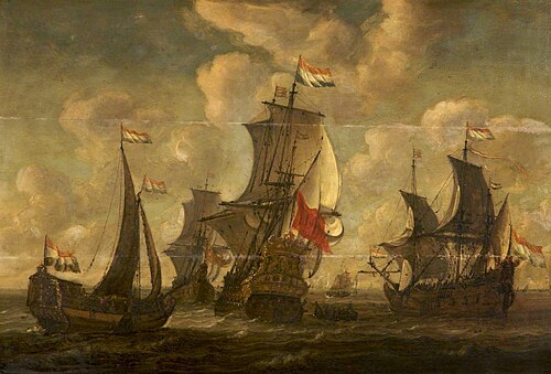 Three Dutch Men o' War, 1686, Abraham Storck