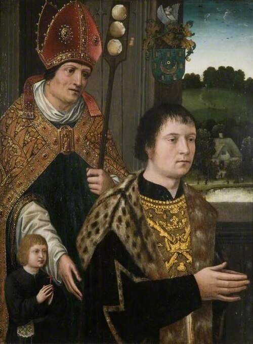 Portrait of Nicholas Gaze and His Son and St Nicholas, 1512, École flamande