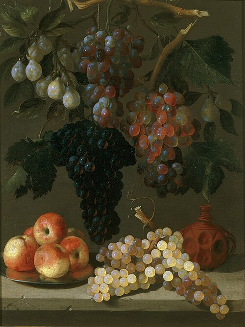 Nature morte avec des grappes de raisin, pommes et prunes, 1630, Juan de Espinosa