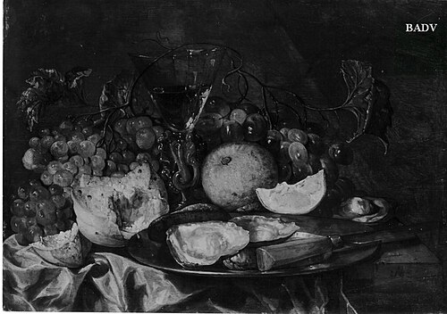 Stillleben mit Trauben, Austern und Weinglas, 1645, Abraham van Beijeren