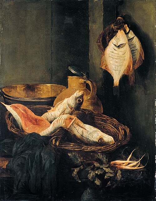 Still-Life with Fish in Basket, 1650, Abraham van Beijeren
