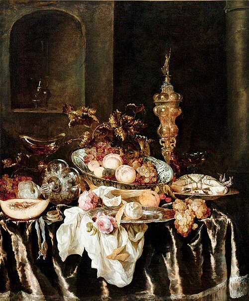 A Banquet Still Life with Roses, 1665, Abraham van Beijeren
