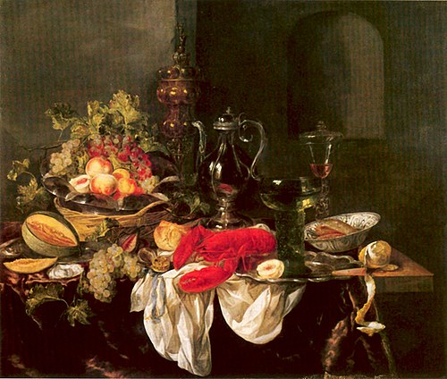 VERVALLEN Vruchtenstilleven met kreeft,, 1657, Abraham van Beijeren