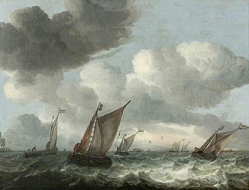 Fishing Boats off the Coast in a Choppy Sea, 1665, Abraham van Beijeren