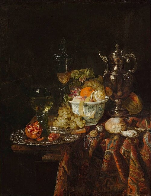 Still life with a silver jug., 1660, Abraham van Beijeren