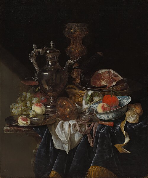 Silver Wine Jug, Ham, and Fruit, 1660, Abraham van Beijeren