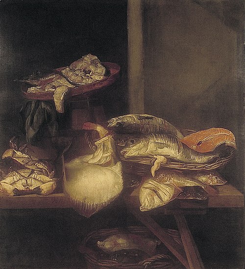 Stilleven met vis op schragentafel, 1664, Abraham van Beijeren