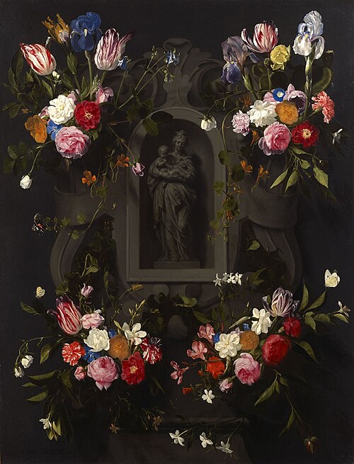 Floral Garland with Mother and Child, 1646, Abraham van Diepenbeeck