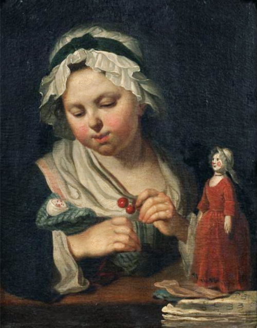 Petite fille donnant des cerises à ses poupées, 1750, Michel-Honoré Bounieu