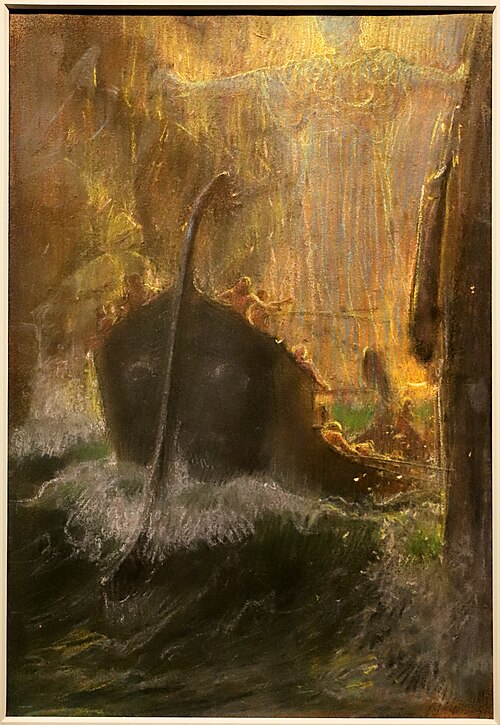 la nave di ulisse tra scilla e cariddi, 1910, Adolf Hirémy-Hirschl