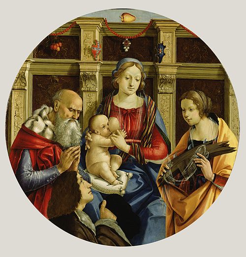 Madonna and Child with a Male Saint, Catherine of Alexandria and a Donor, 1496, Michelangelo Membrini
