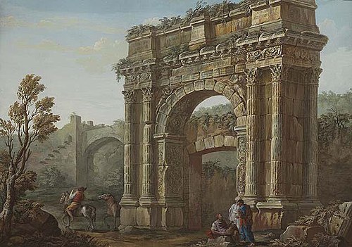 Paysants devant l'arc des Sergii près de Pola, 1757, Charles-Louis Clérisseau