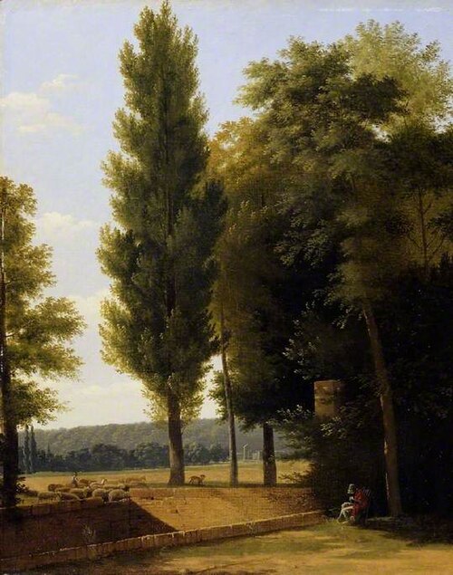 Landscape with sheep and a woman sewing, 1805, Jean-Victor Bertin