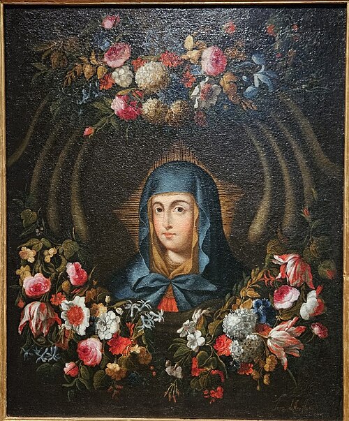 Grinalda de Flores com Busto da Virgem, 1650, Juan de Arellano