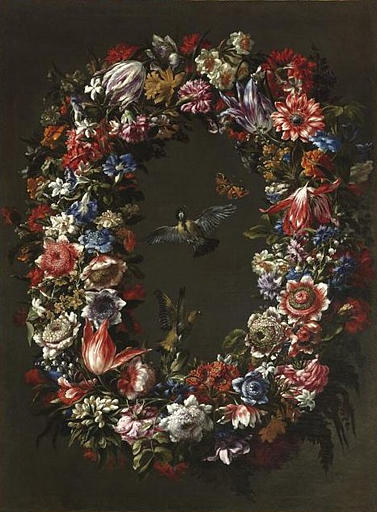 Guirlande de fleurs, Oiseaux et Papillon, 1650, Juan de Arellano
