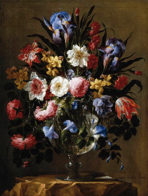 Fleurs dans un vase en verre, 1668, Juan de Arellano