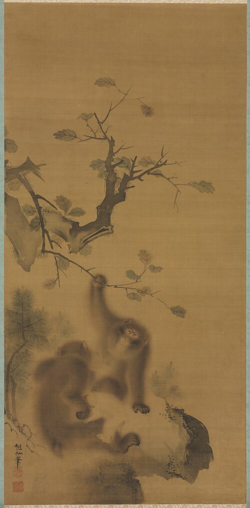 Monkeys on a Rock Ledge, 1741, Mori Sosen