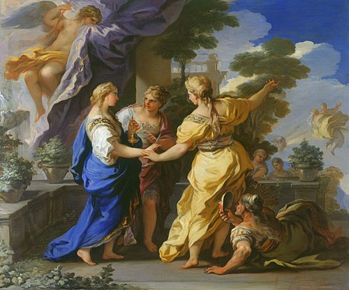 Psyche's Sisters Giving her a Lamp and a Dagger, 1696, Luca Giordano