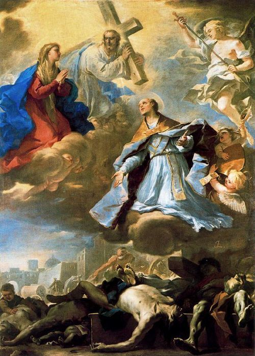 Saint Januarius intercedes with the Virgin, Christ, and Eternal Father for the plague, 1656, Luca Giordano