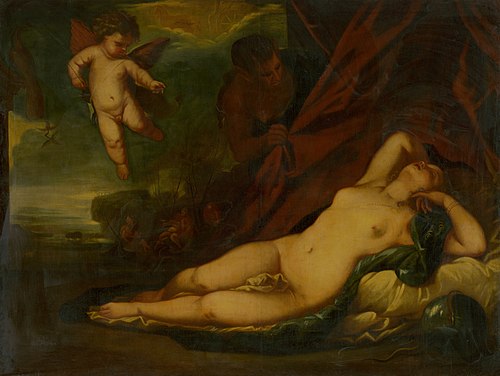 Venuša s amorkom a satýr - kópia, 1700, Luca Giordano