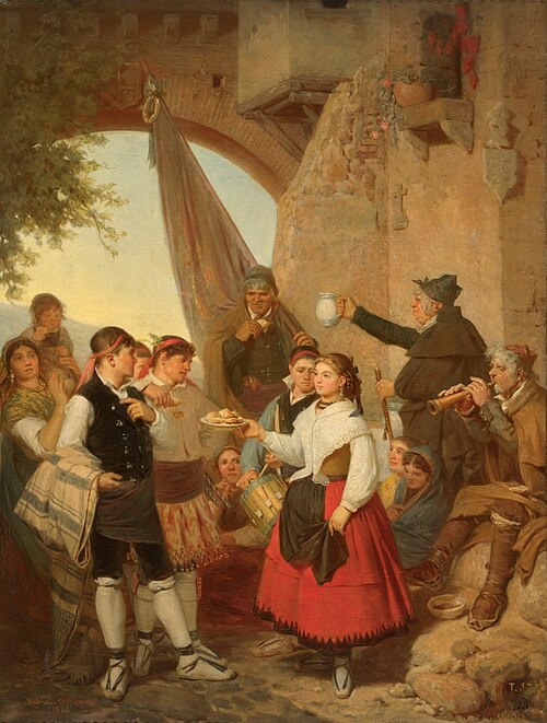 El presente. Fiesta mayor en Moncayo (Aragón) la víspera del santo patrono, 1866, Valeriano Domínguez Bécquer