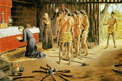Anchieta e Nóbrega na cabana de Pindobuçu, 1920, Benedito Calixto de Jesus