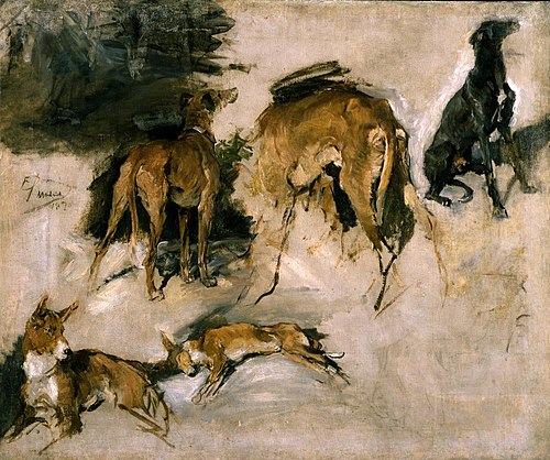 Sketch of Hunting Dogs, 1870, Francisco Domingo y Marqués