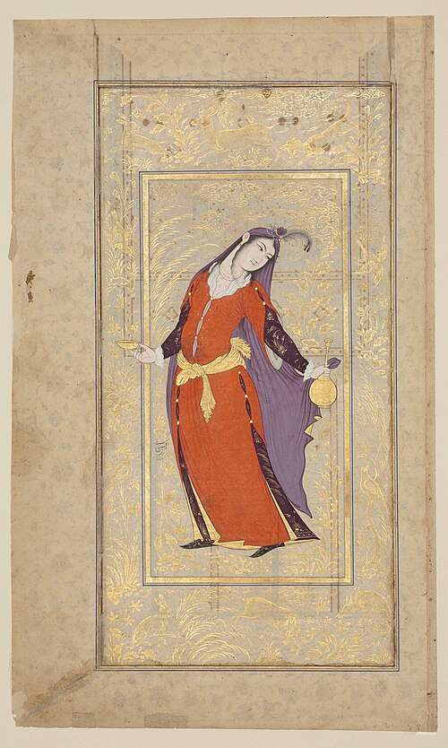 Young Woman with Indian Headdress, from a Shahnamah, 1648, Muin Musavvir