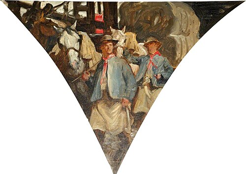 Cotton Trolleys (sketch for a  spandrel in Liverpool Town Hall), 1899, Charles Wellington Furse
