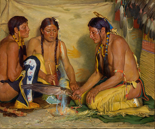 Making Sweet Grass Medicine, Blackfoot Ceremony, 1920, Joseph Henry Sharp