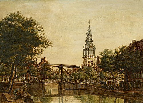 De Zuiderkerkstoren gezien van de Houtgracht, 1758, Jan de Beijer