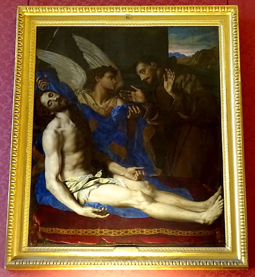 Un ange montre à saint François d'Assise le Christ détaché de la croix, 1583, Alessandro Allori