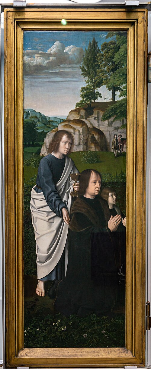 De H. Johannes de Evangelist met  Jan de Trompes en zijn zoon, 1505, Gérard David