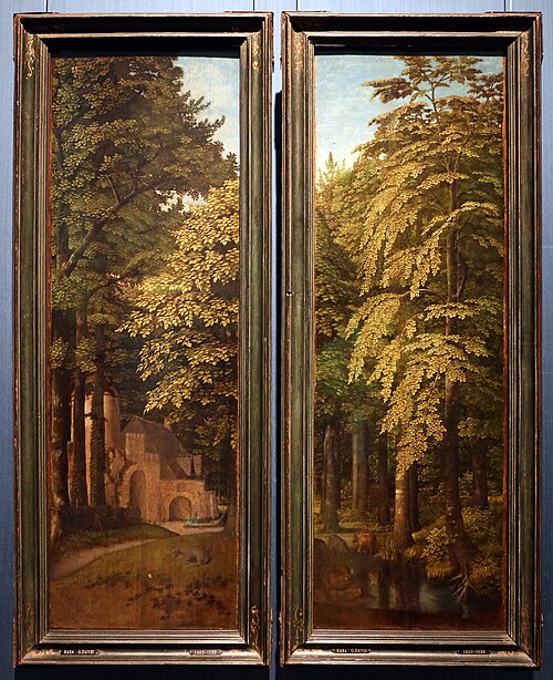 Outer wings of a triptych with a view in a forest, 1515, Gérard David
