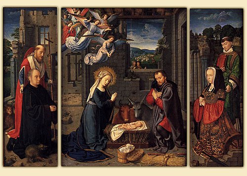 The Nativity with Donors and Saints Jerome and Leonard, 1512, Gérard David