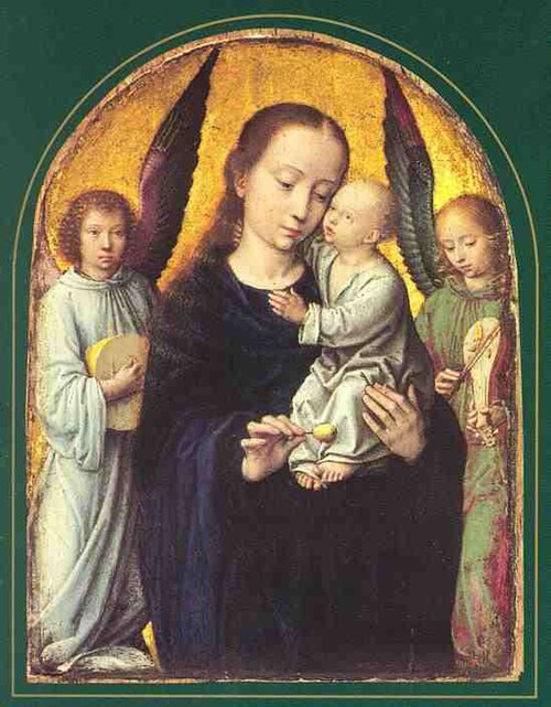 Mary and Child with two Angels Making Music, 1550, Gerard David