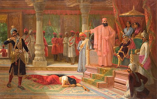 Droupathi in Virata's Palace, , Ravi Varmâ