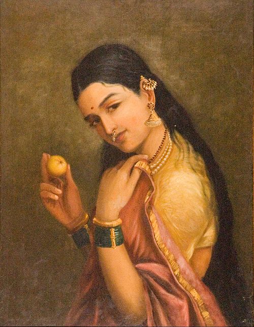Woman Holding a Fruit, 1850, Ravi Varmâ