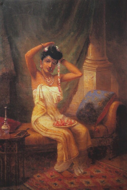 Nair lady Adorning Her Hair, 1873, Ravi Varmâ