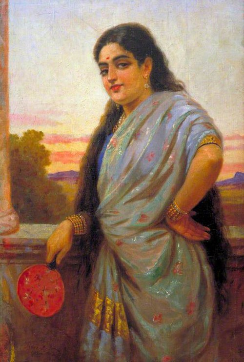 Woman Holding a Fan, 1895, Ravi Varmâ