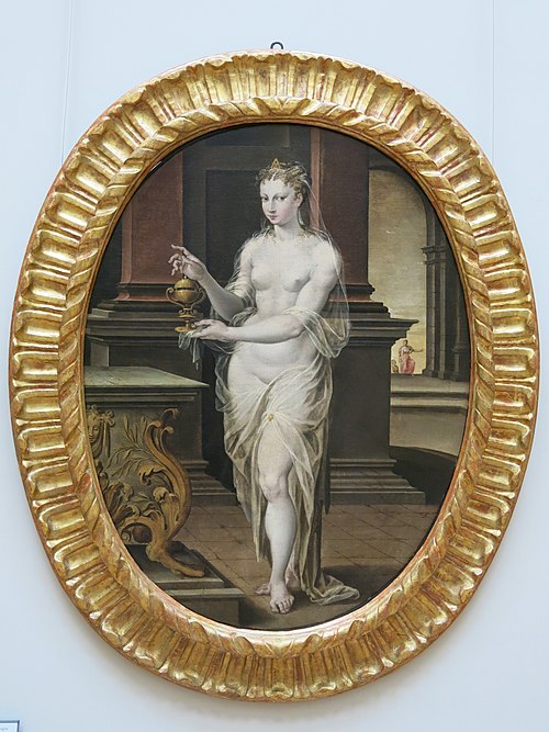 La reine Artémise s'apprêtant à avaler les cendres de son époux Mausole, 1550, Nicolò dell'Abbate