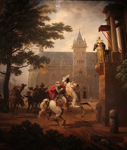 Henri IV caracolant devant une dame à son balcon, 1900, Nicolas Antoine Taunay